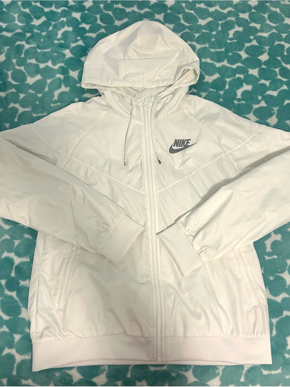 Nike White Hooded Jacket with Gray Swoosh Logo